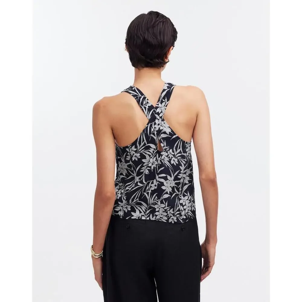 NWT Madewell Crisscross Sleeveless Top Floral Cupro-Blend - MSRP $82 - Size 12‎